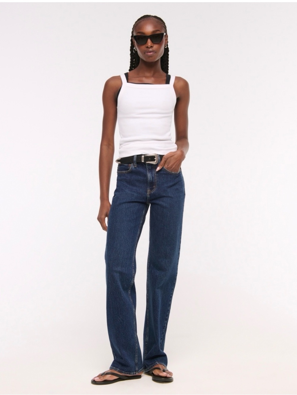 Abercrombie & Fitch High-Rise Straight-Leg Jeans in Dark Blue